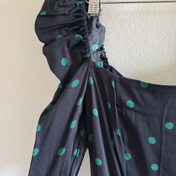 NWT & Other Stories Black Green Polka Dot Puff Sleeve Slit Midi Dress size 6 - Picture 3 of 10